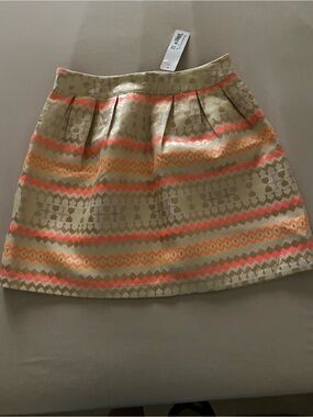 Gold Patterned A-Line Skirt with Coral and Yellow Accents